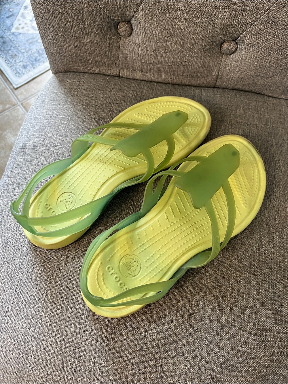 Crocs Women’s Green Yellow Sandal - Lightweight Strappy Flip